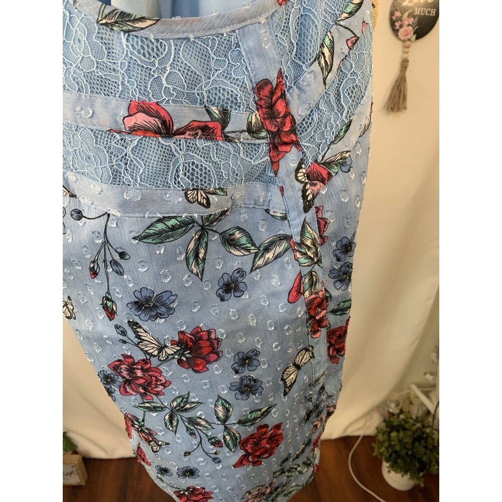 (C-87)Candie’s Women Floral Sleeveless Blouse Blue Lace Yoke Size S‎ Casual Top - Picture 8 of 10